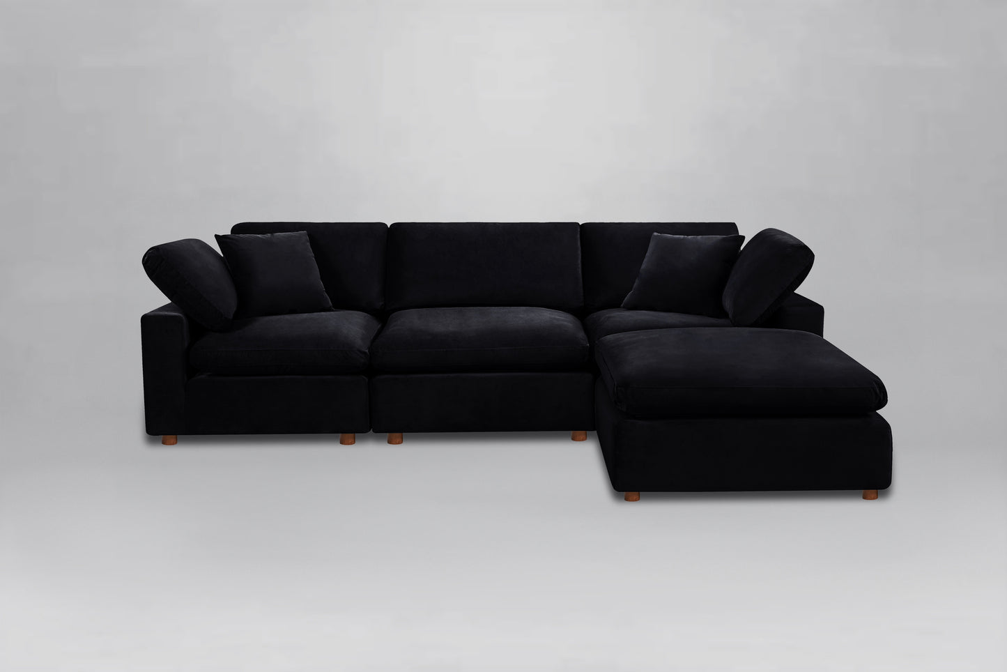 Classic Black Velvet 4-Piece Modular Sectional