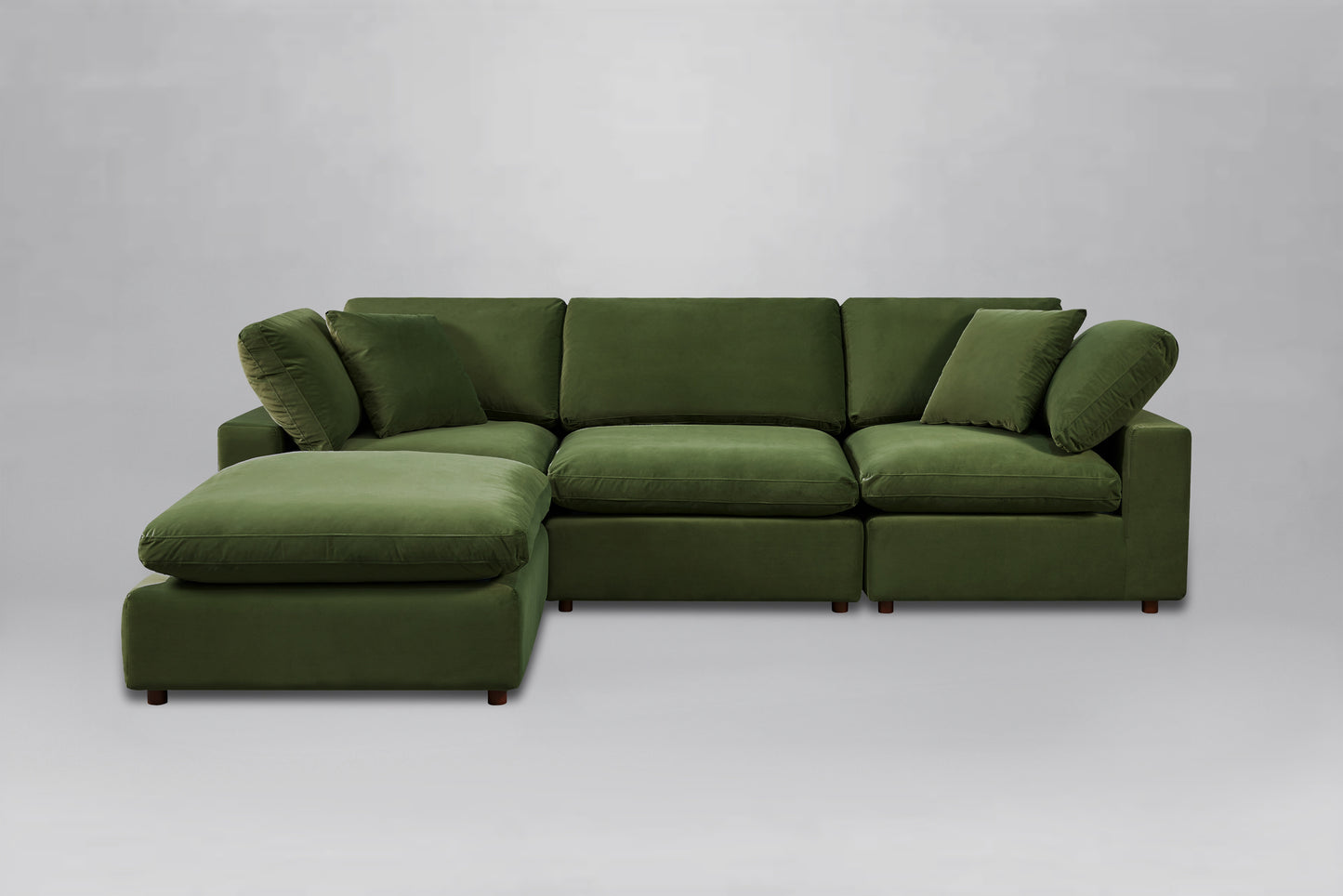 Classic Olive Green Velvet 4-Piece Modular Sectional