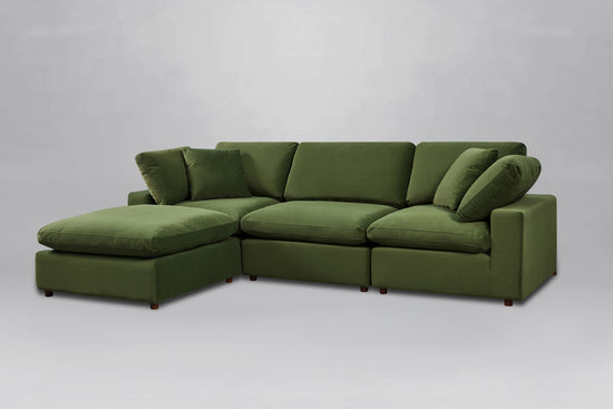 Classic Olive Green Velvet 4-Piece Modular Sectional