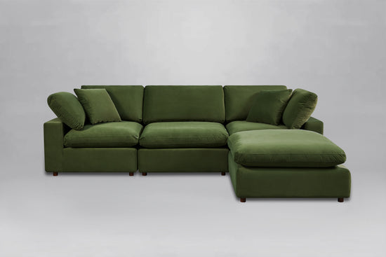 Classic Olive Green Velvet 4-Piece Modular Sectional