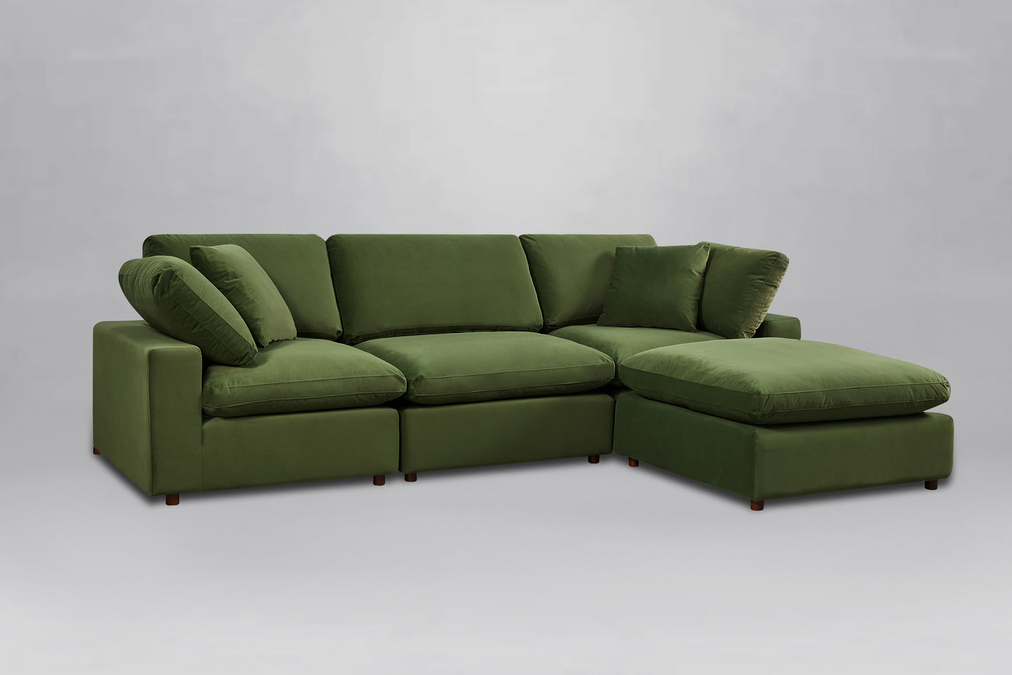 Classic Olive Green Velvet 4-Piece Modular Sectional