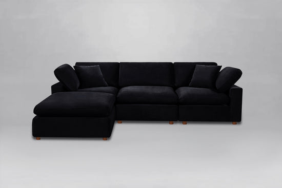 Classic Black Velvet 4-Piece Modular Sectional