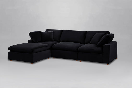 Classic Black Velvet 4-Piece Modular Sectional