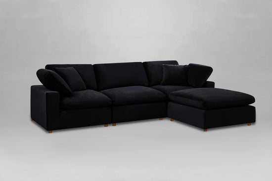 Classic Black Velvet 4-Piece Modular Sectional