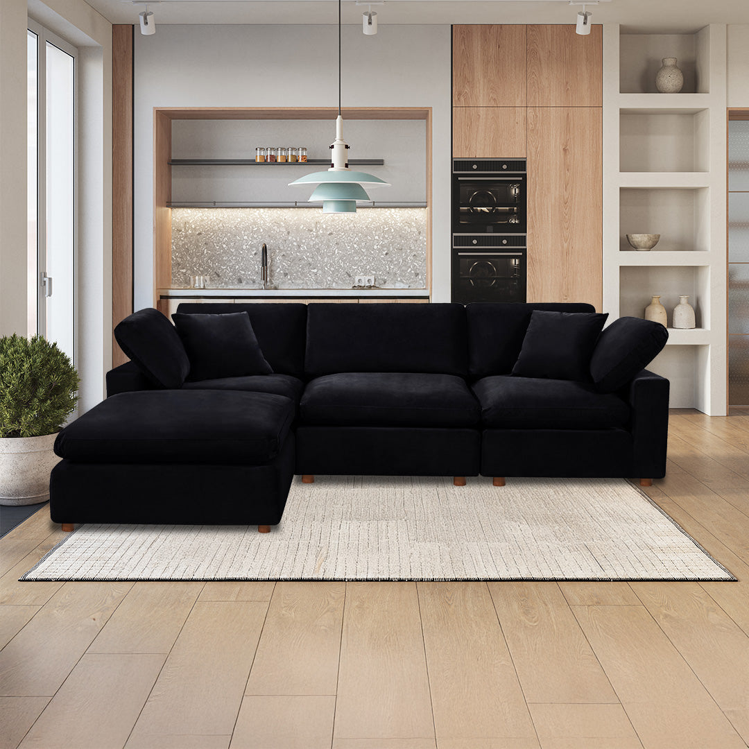 Classic Black Velvet 4-Piece Modular Sectional