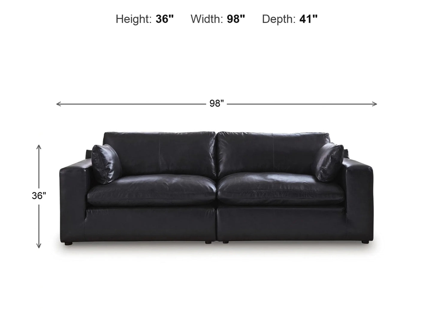 Emilia 2-Piece Loveseat dimensions: 98 inches wide, 41 inches deep, 36 inches high