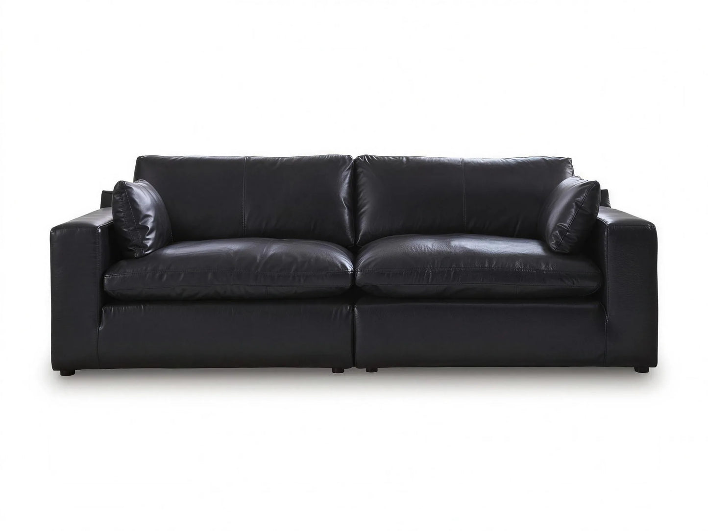 Emilia 2-Piece Loveseat in black top-grain leather, front view