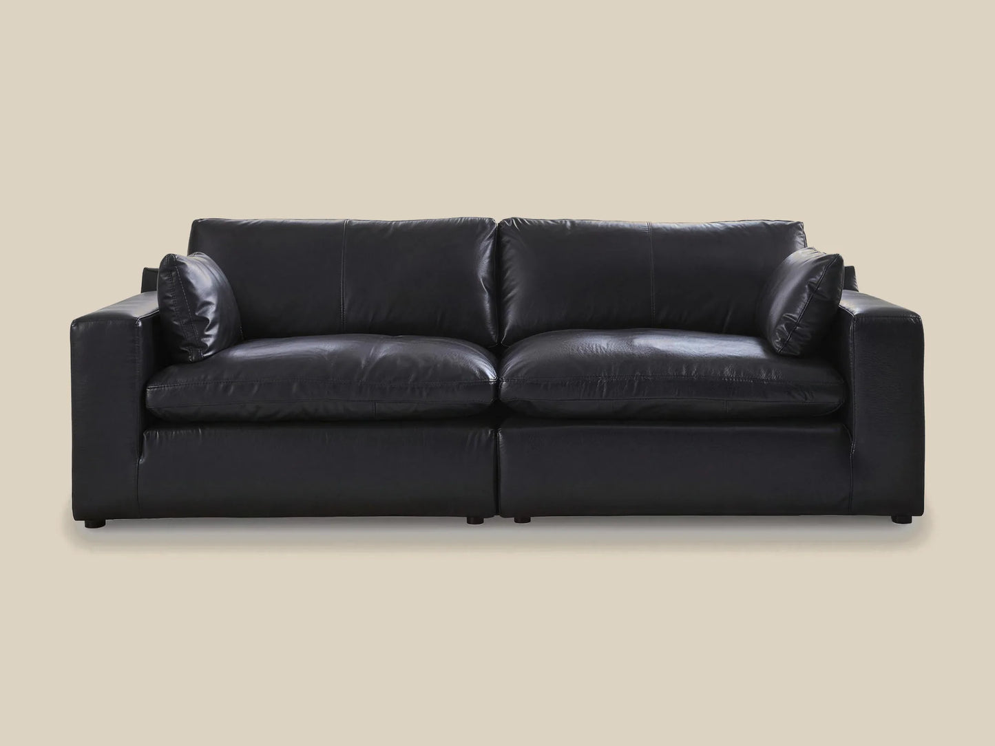 Emilia 2-Piece Leather Modular Loveseat in black top-grain leather