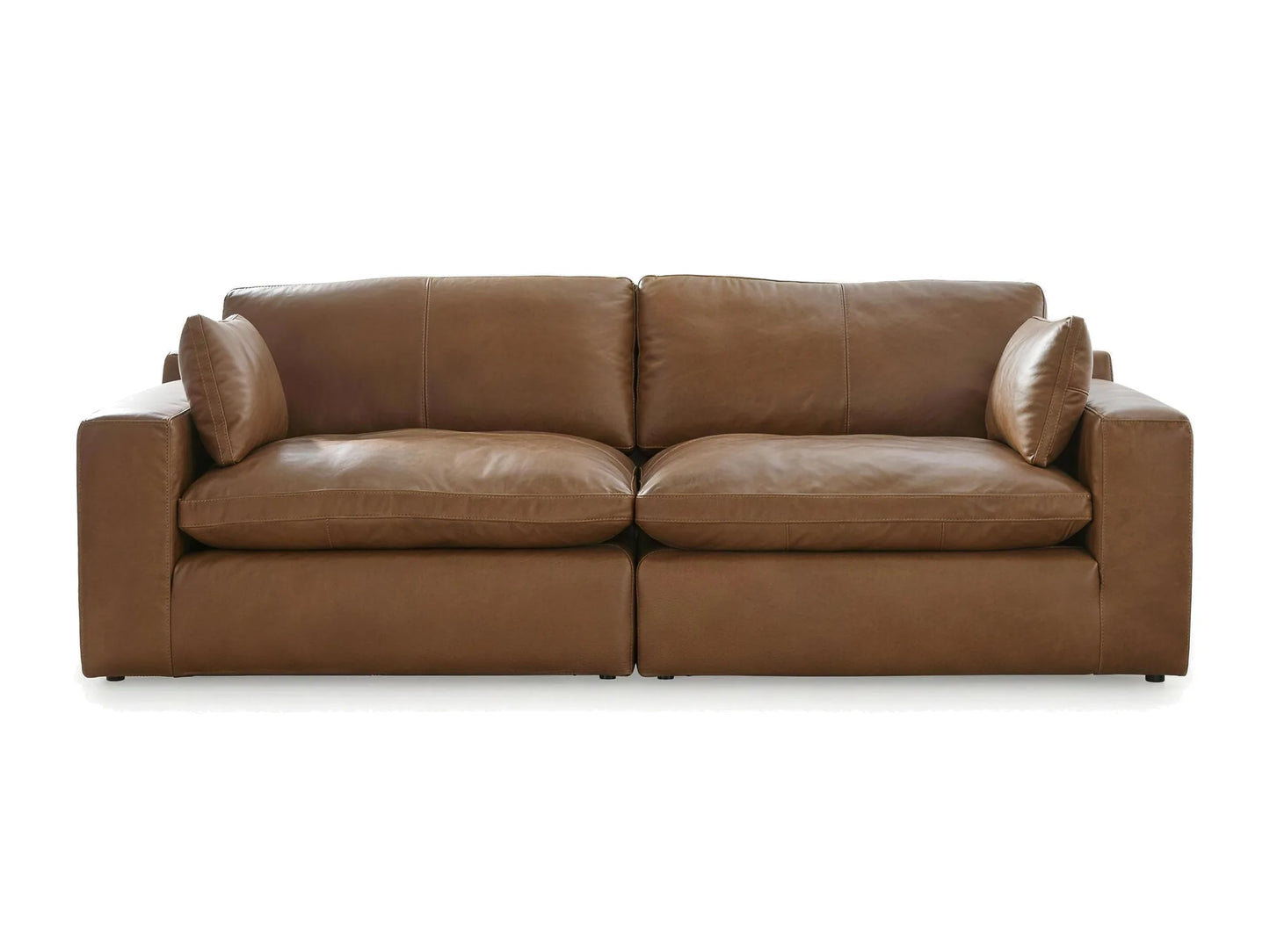 Emilia 2-Piece Loveseat in caramel top-grain leather, front view