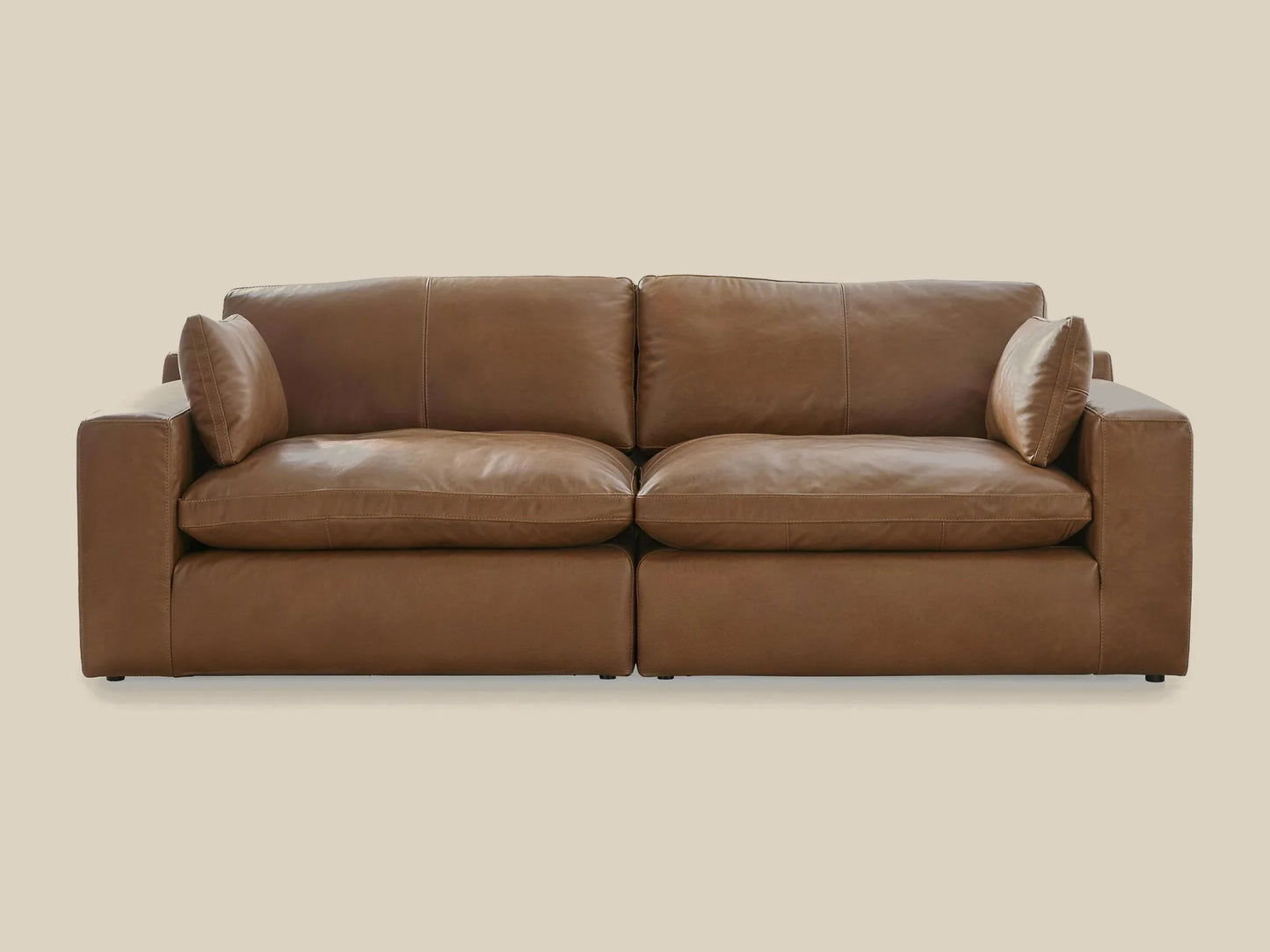 Emilia 2-Piece Leather Modular Loveseat in caramel top-grain leather