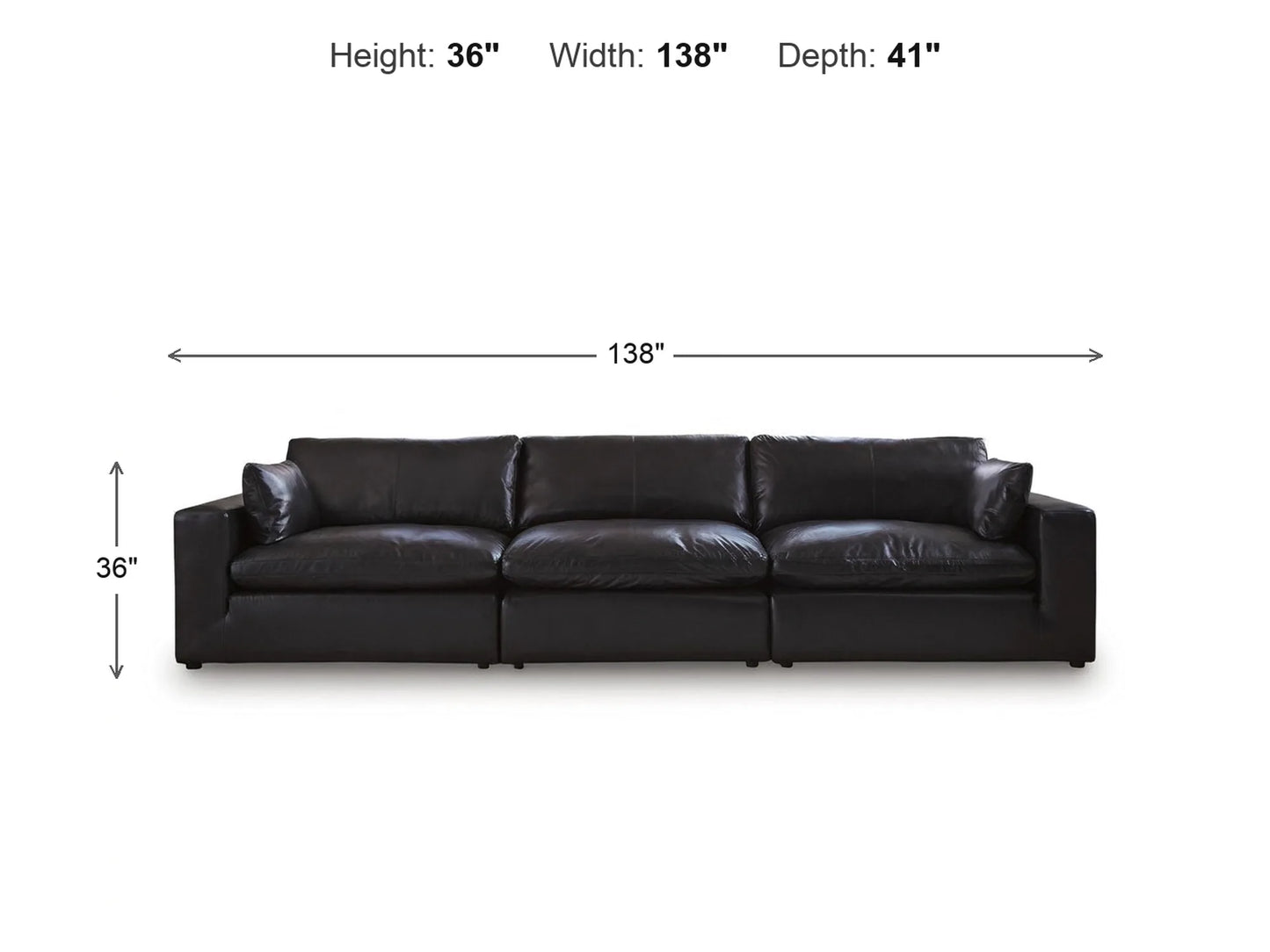 Emilia 3-Piece Sofa dimensions: 139 inches wide, 41 inches deep, 36 inches high