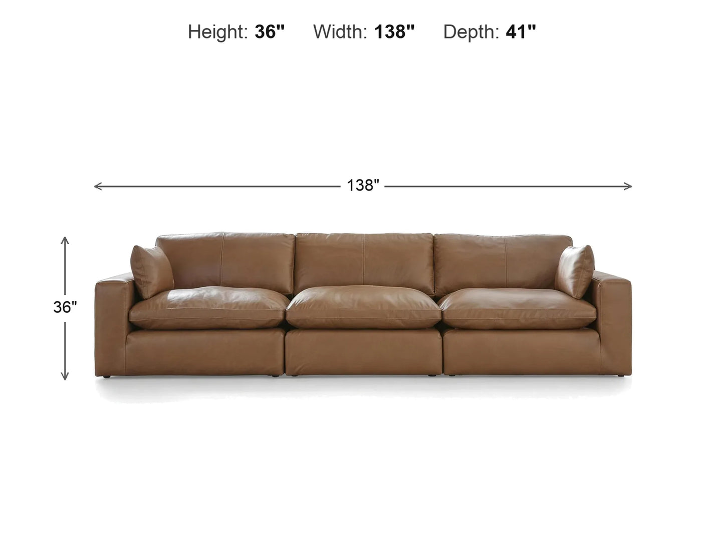 Emilia 3-Piece Sofa dimensions: 139 inches wide, 41 inches deep, 36 inches high
