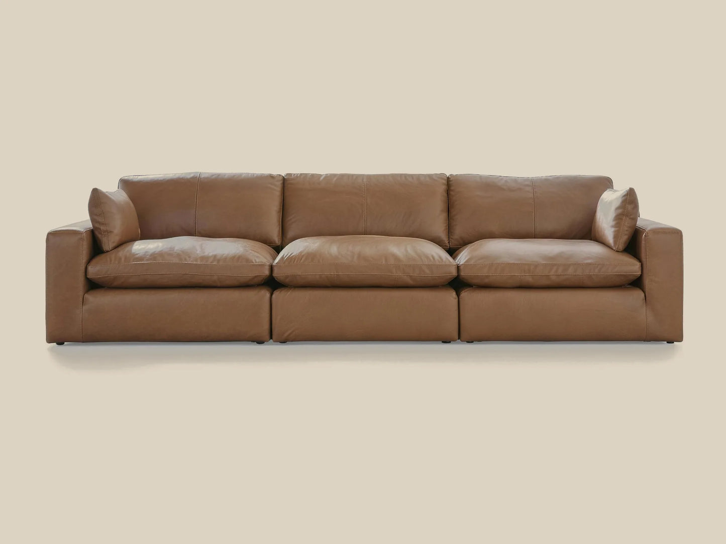 Emilia 3-Piece Leather Modular Sofa in caramel top-grain leather