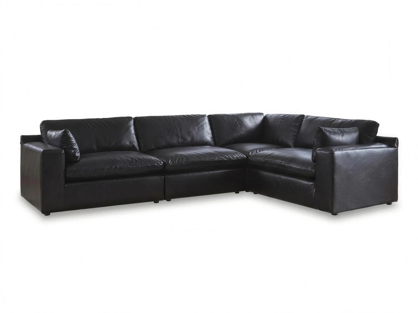 Emilia 4-Piece L-Shape Sectional in black top-grain leather, front view