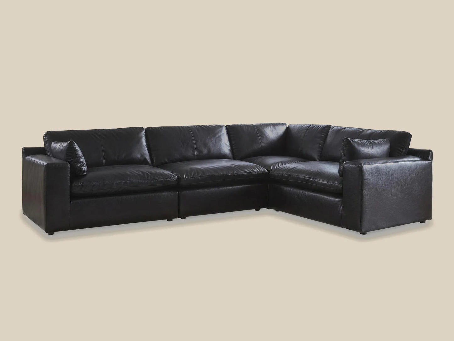 Emilia 4-Piece L-Shape Leather Modular Sectional in black top-grain leather