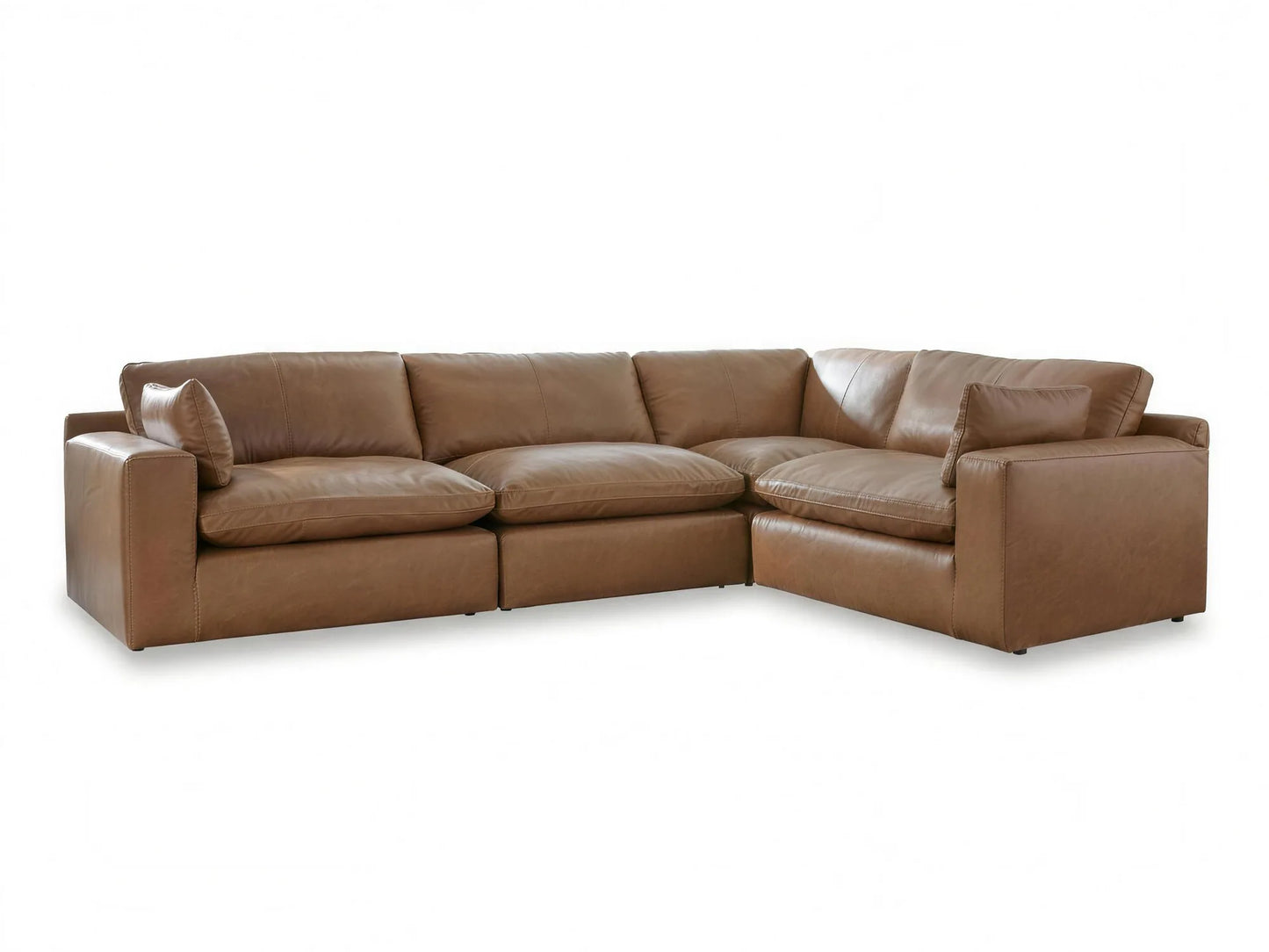 Emilia 4-Piece L-Shape Sectional in caramel top-grain leather, front view