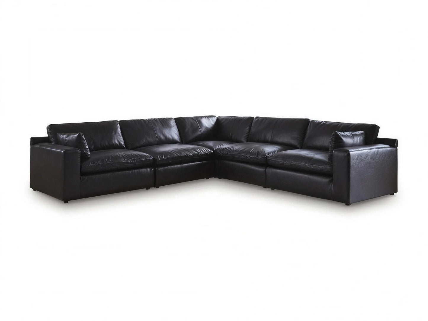 Emilia 5-Piece L-Shape Sectional in black top-grain leather, front view