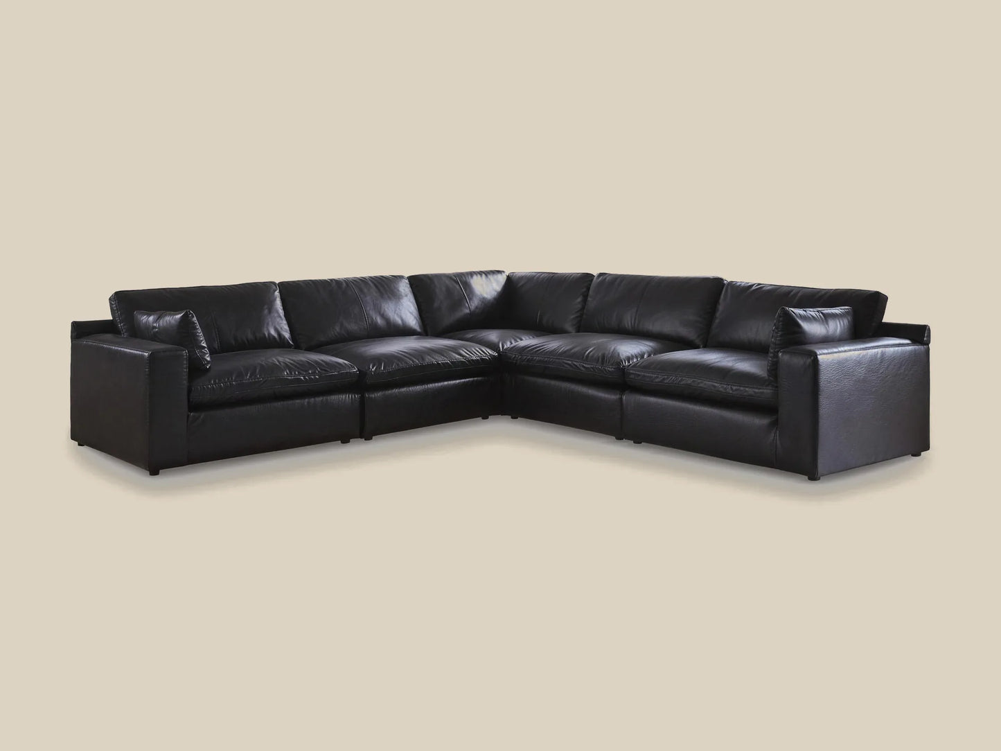 Emilia 5-Piece L-Shape Leather Modular Sectional in black top-grain leather