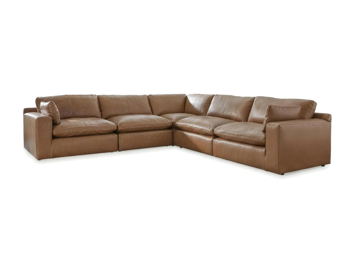 Emilia 5-Piece L-Shape Sectional in caramel top-grain leather, front view