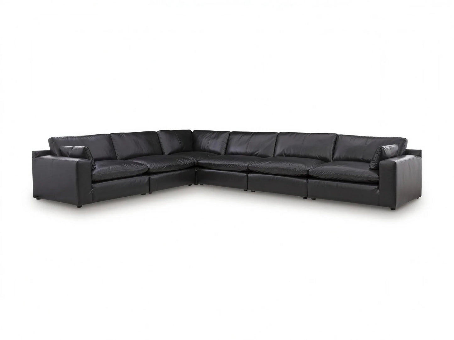Emilia 6-Piece L-Shape Sectional in black top-grain leather, front view