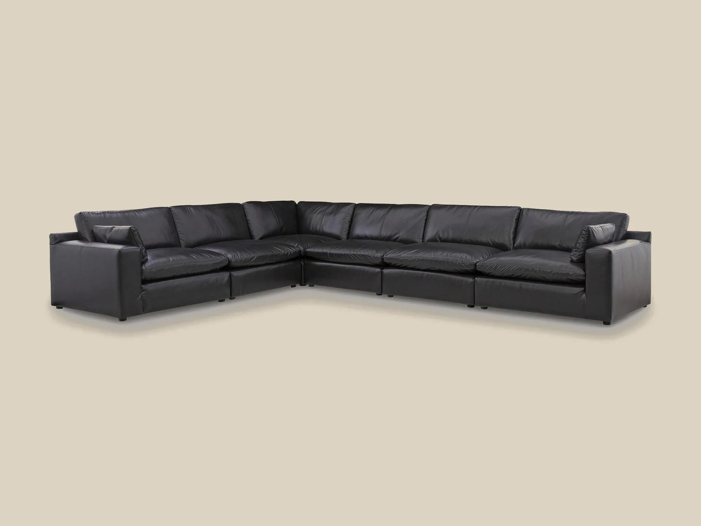 Emilia 6-Piece L-Shape Leather Modular Sectional in black top-grain leather