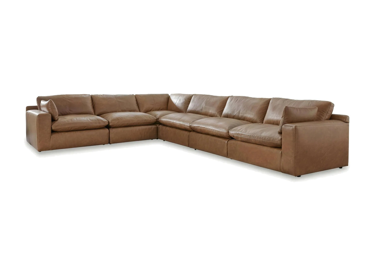 Emilia 6-Piece L-Shape Sectional in caramel top-grain leather, front view