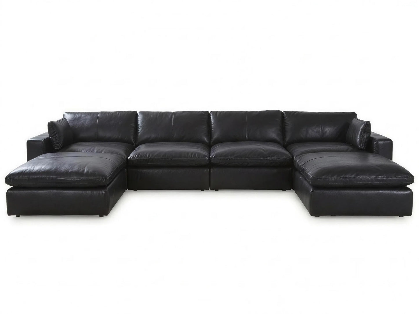 Emilia 6-Piece U-Shape Sectional in black top-grain leather, front view