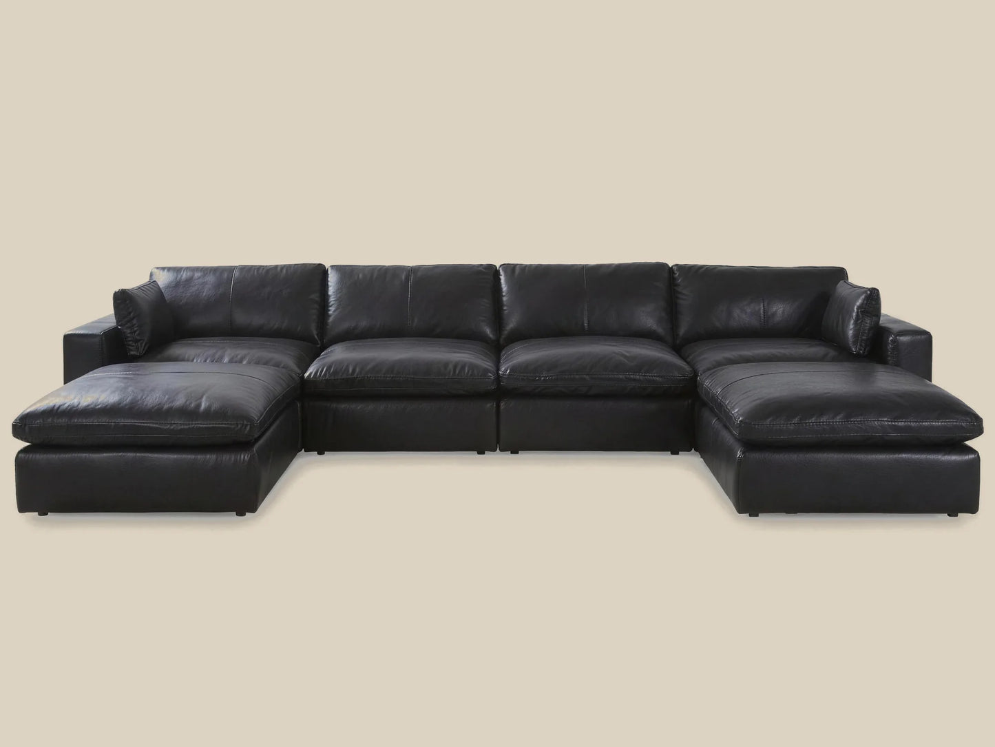 Emilia 6-Piece U-Shape Sectional in black top-grain leather
