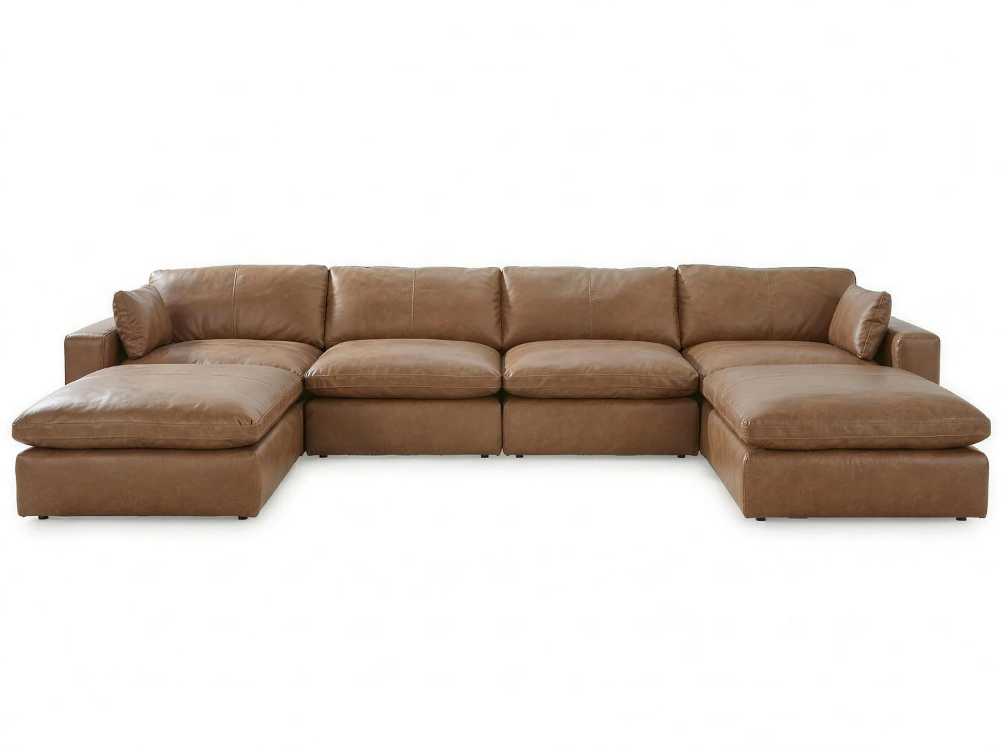 Emilia 6-Piece U-Shape Sectional in caramel top-grain leather, front view
