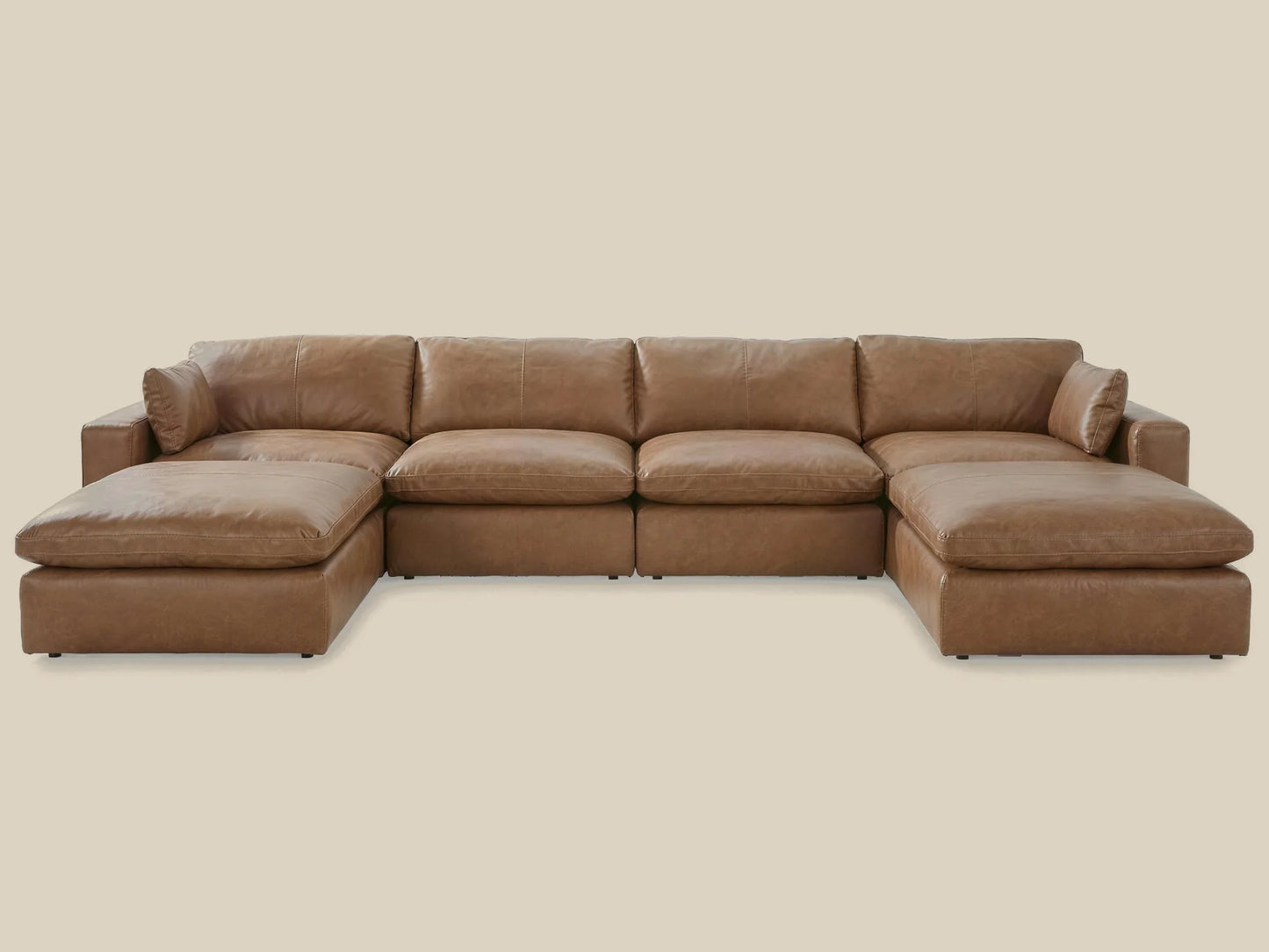 Emilia 6-Piece U-Shape Sectional in caramel top-grain leather
