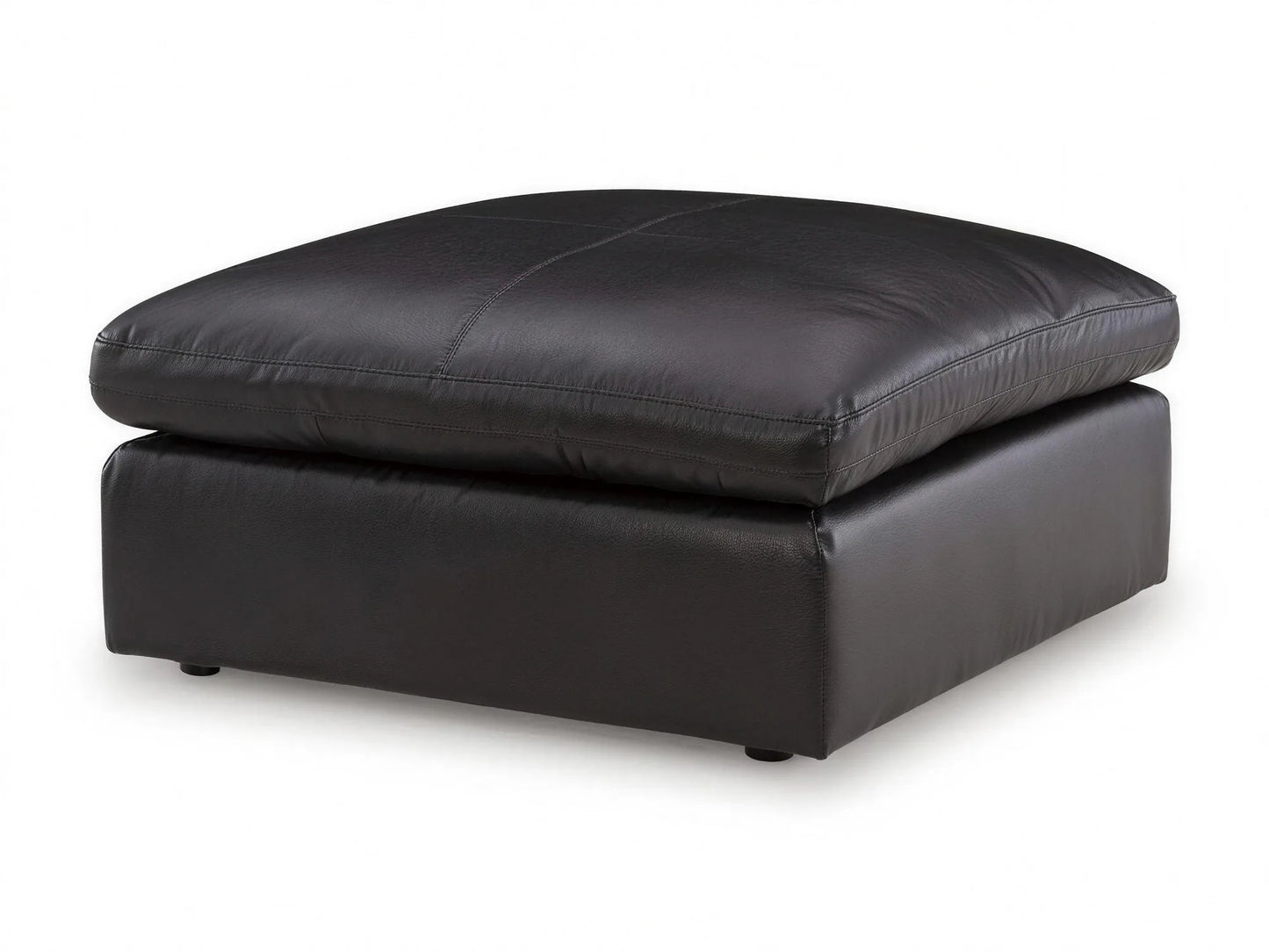 Emilia Leather Ottoman in black top-grain leather, front view