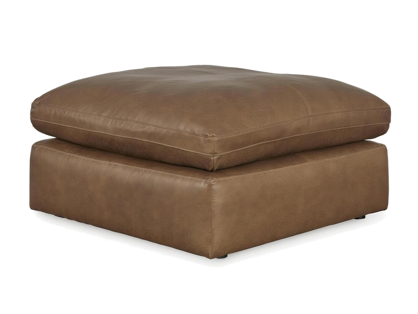 Emilia Leather Ottoman in caramel top-grain leather, front view