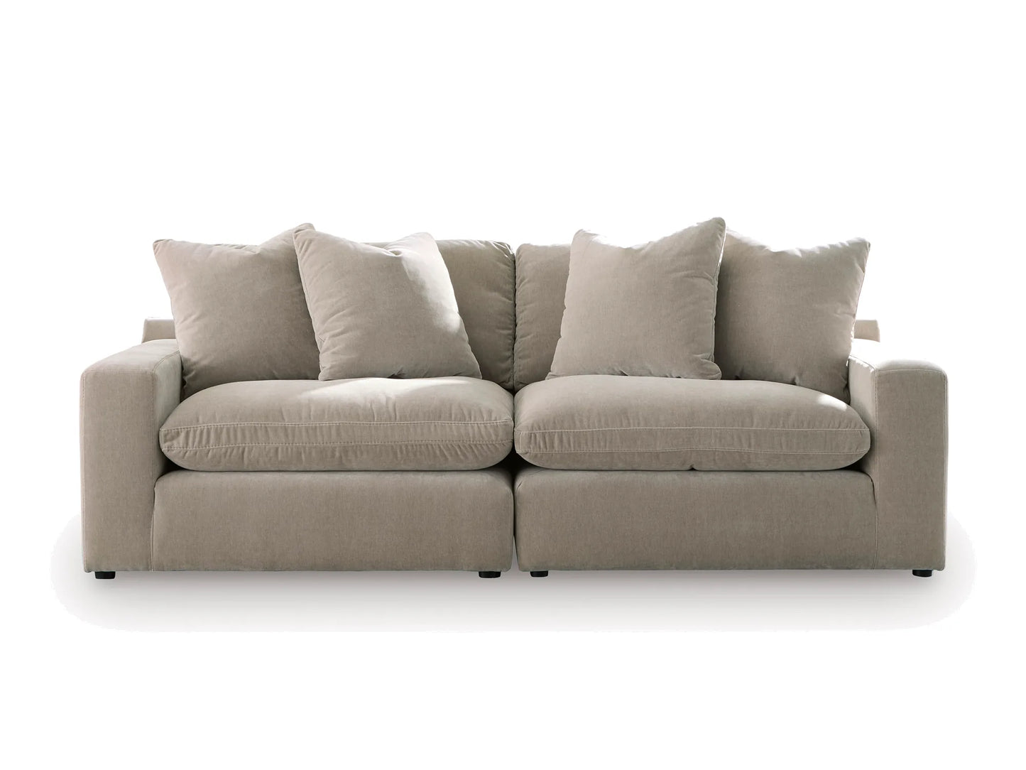 Rowan 2-Piece Velvet Modular Loveseat in Oatmeal on white