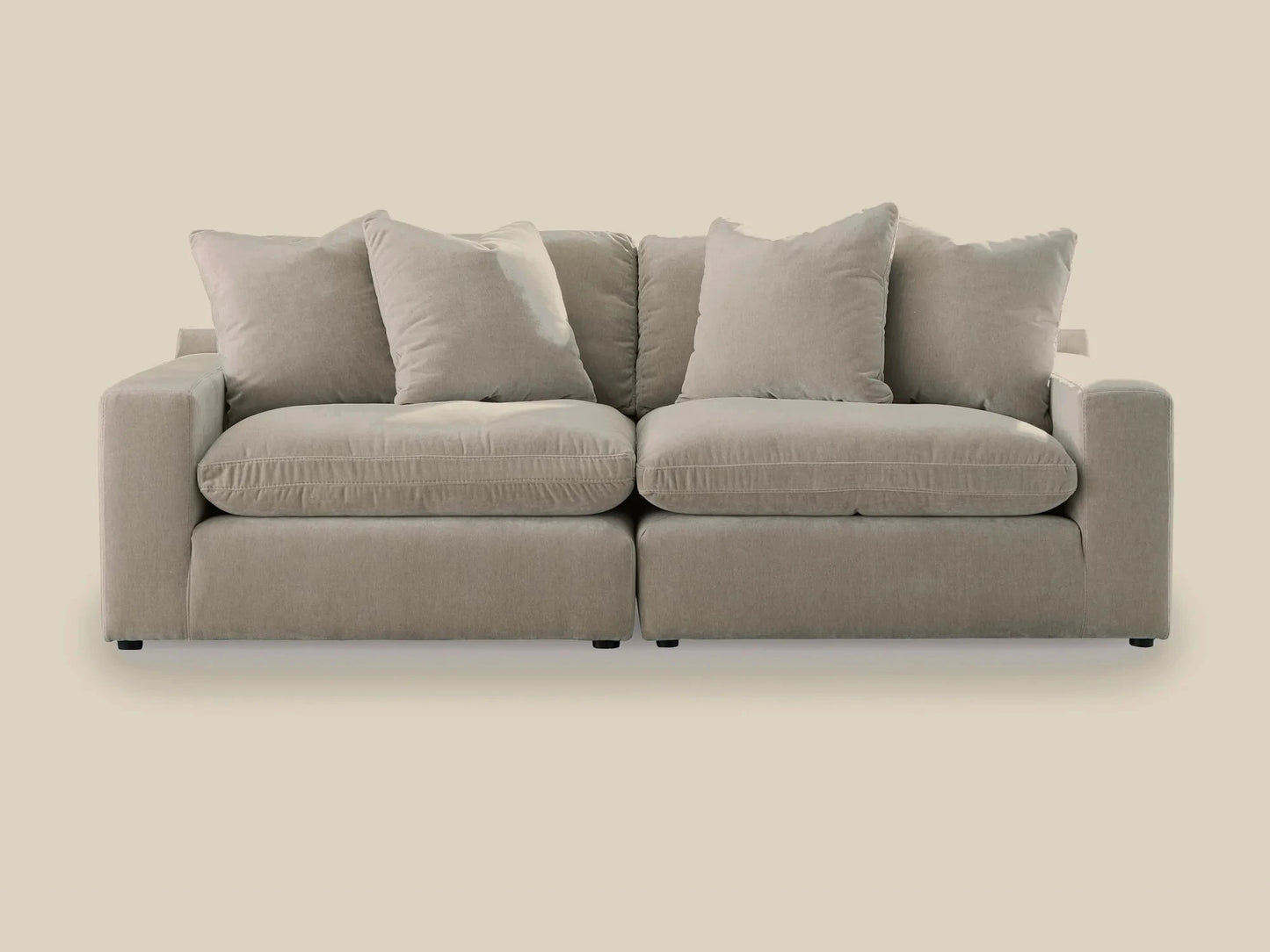 Rowan 2-Piece Velvet Modular Loveseat in Oatmeal, front view