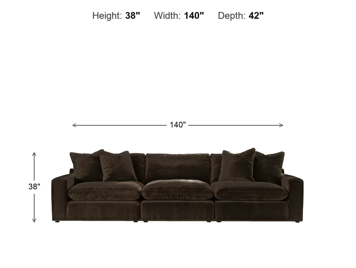 Rowan 3-Piece Velvet Modular Sofa dimensions: 140 in W x 42 in D x 38 in H