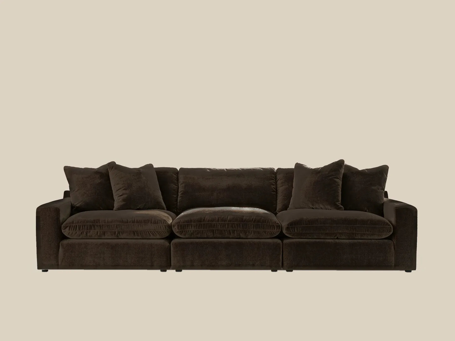 Rowan 3-Piece Velvet Modular Sofa in Espresso, front view