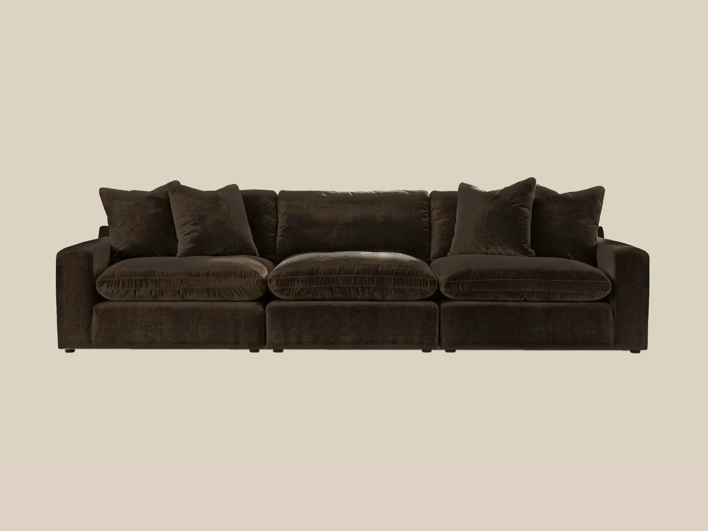 Rowan 3-Piece Velvet Modular Sofa in Espresso, front view