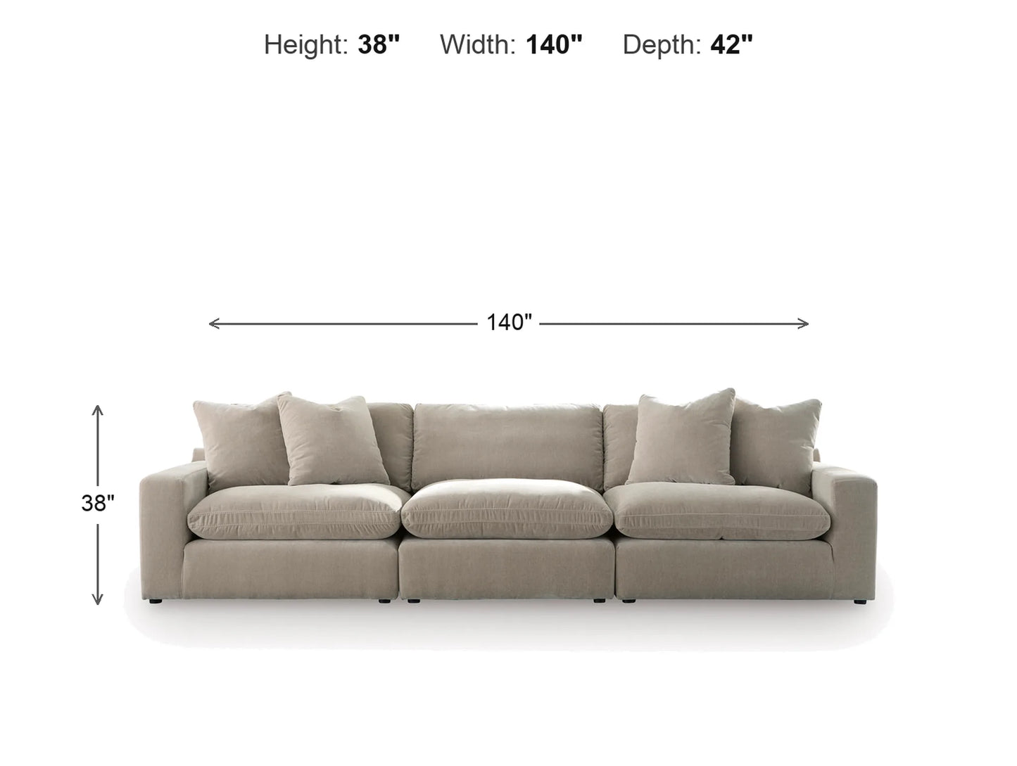 Rowan 3-Piece Velvet Modular Sofa dimensions: 140 in W x 42 in D x 38 in H