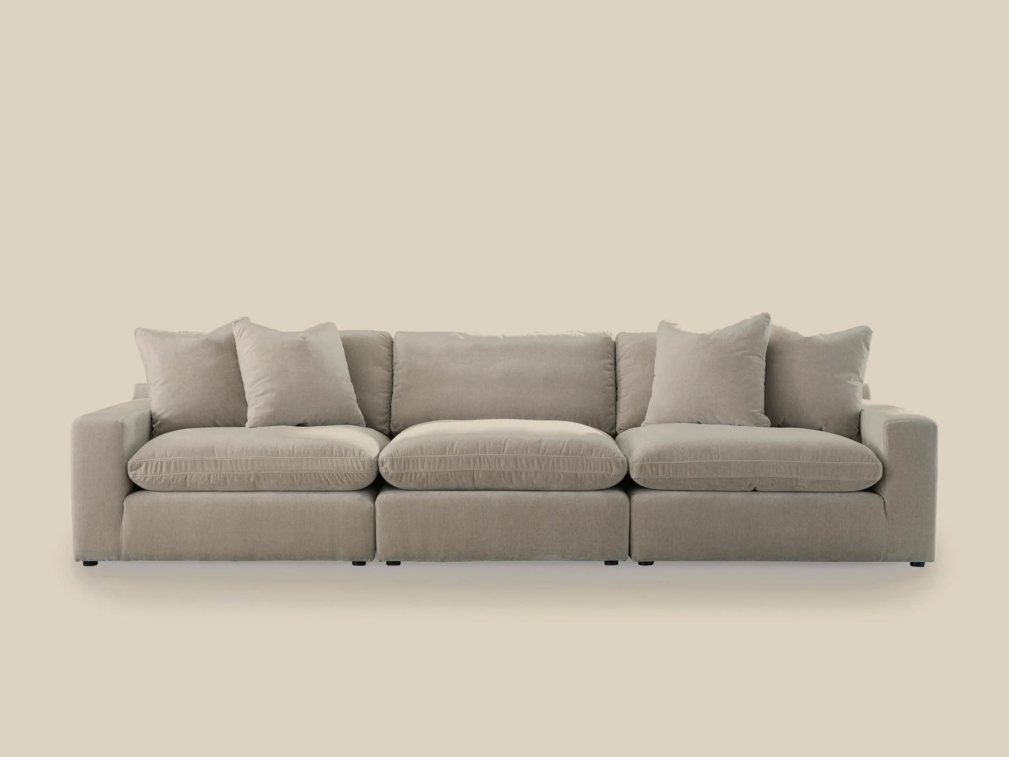 Rowan 3-Piece Velvet Modular Sofa in Oatmeal, front view