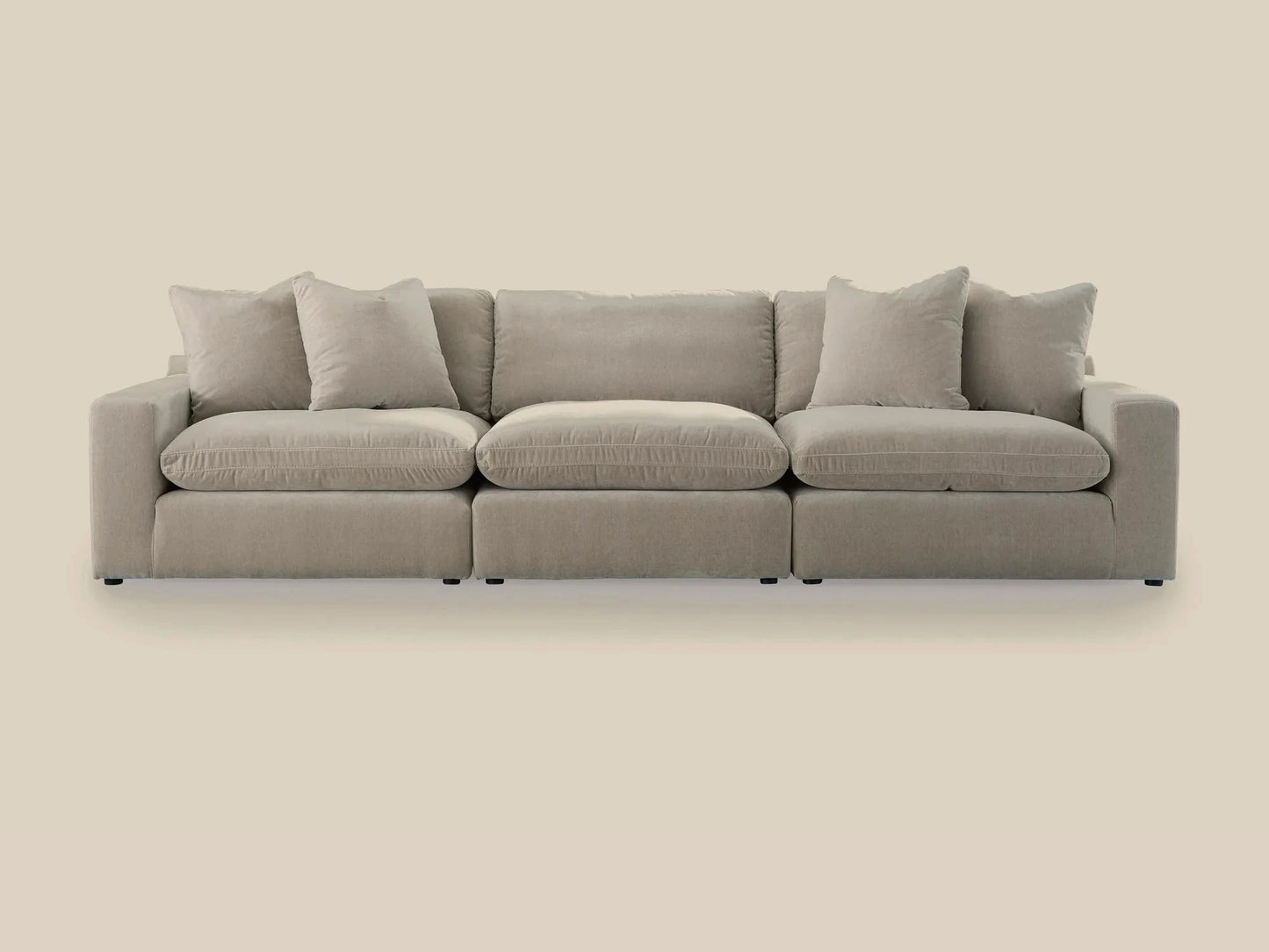 Rowan 3-Piece Velvet Modular Sofa in Oatmeal, front view