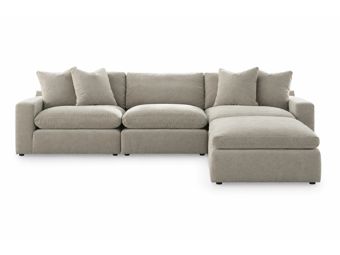 Rowan 4-Piece L-Shape Velvet Modular Sectional with Oversized Ottoman in Oatmeal on white