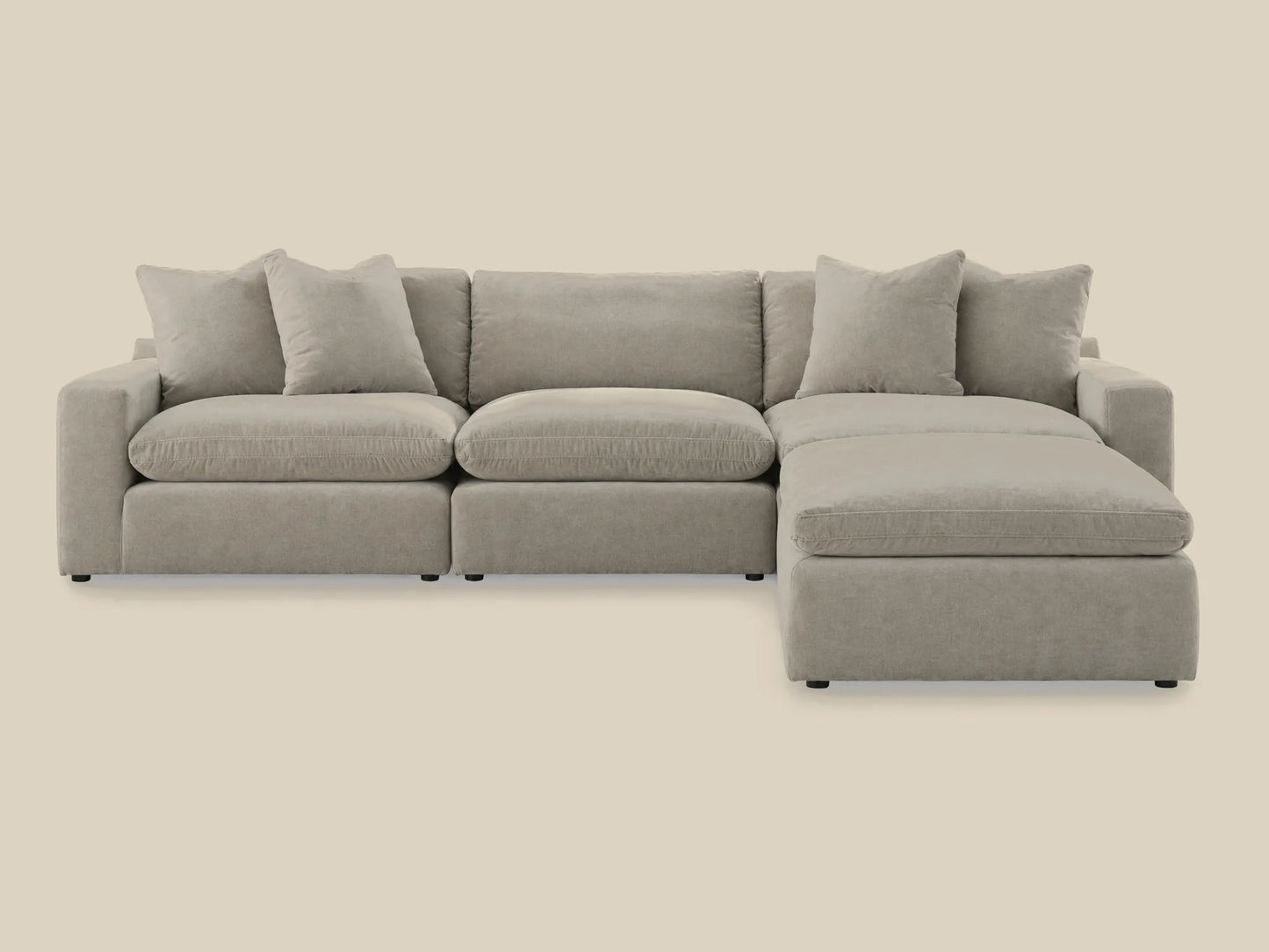 Rowan 4-Piece L-Shape Velvet Modular Sectional with Oversized Ottoman in Oatmeal, front view
