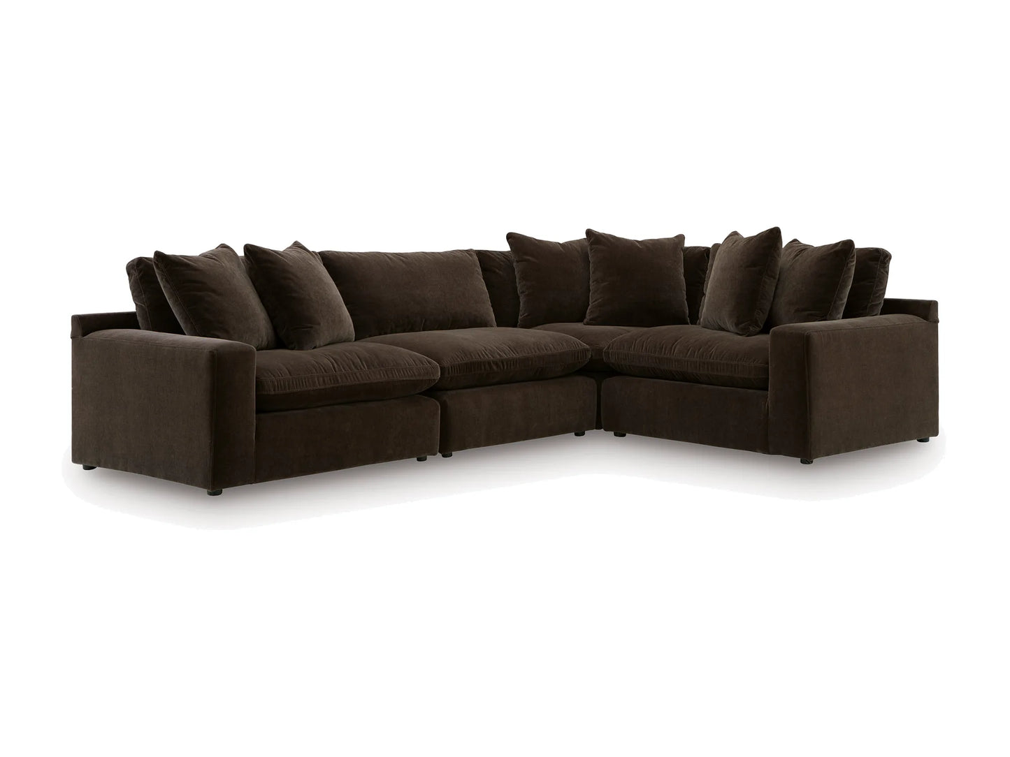 Rowan 4-Piece L-Shape Velvet Modular Sectional in Espresso on white