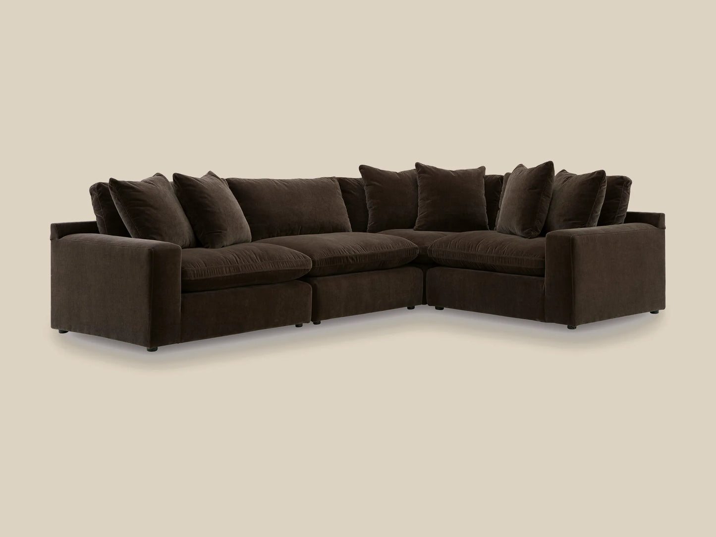Rowan 4-Piece L-Shape Velvet Modular Sectional in Espresso, front view