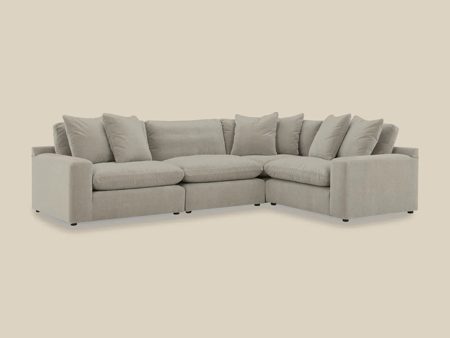 Rowan 4-Piece L-Shape Velvet Modular Sectional in Oatmeal, front view
