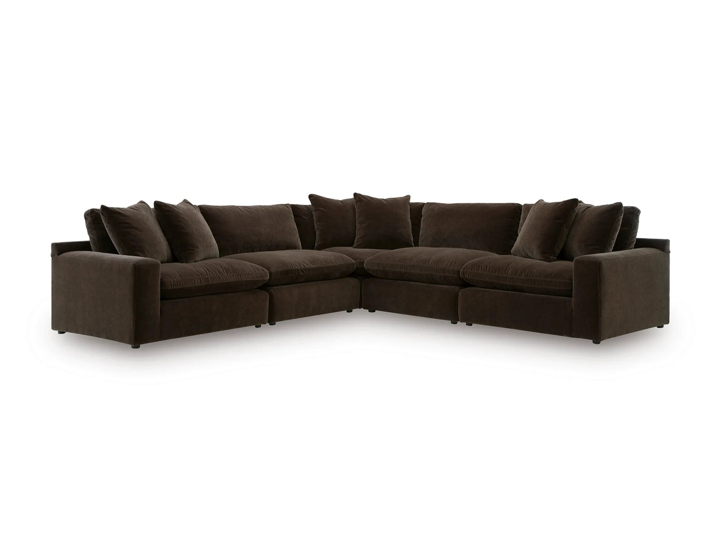 Rowan 5-Piece L-Shape Velvet Modular Sectional in Espresso on white
