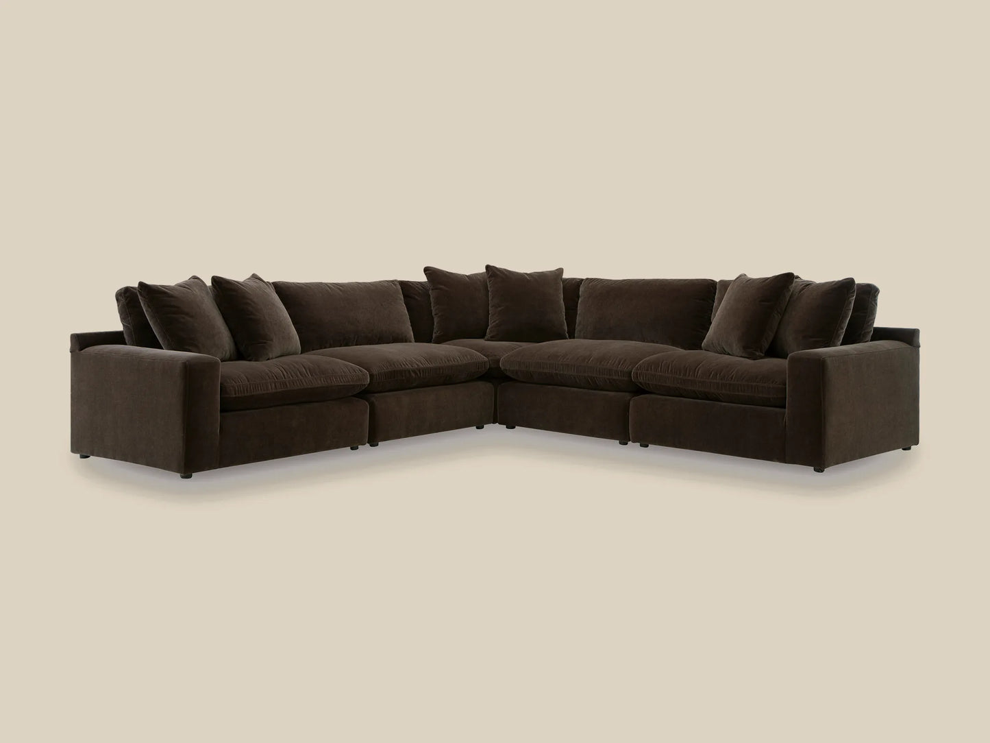 Rowan 5-Piece L-Shape Velvet Modular Sectional in Espresso, front view