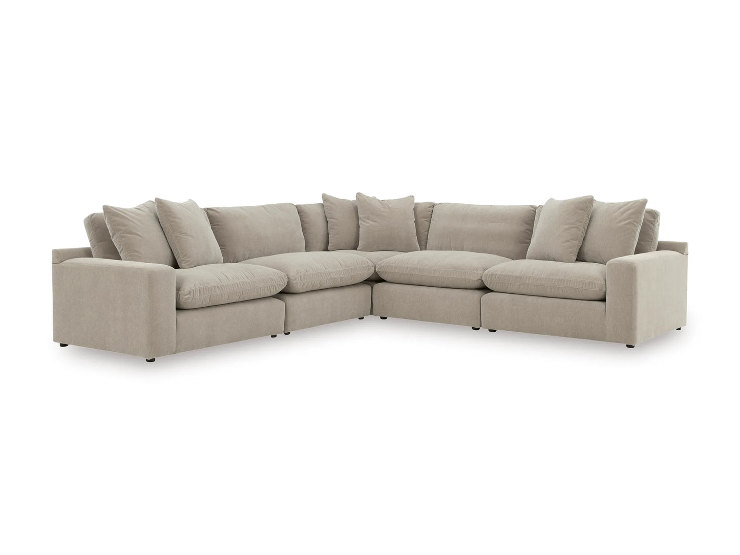 Rowan 5-Piece L-Shape Velvet Modular Sectional in Oatmeal on white