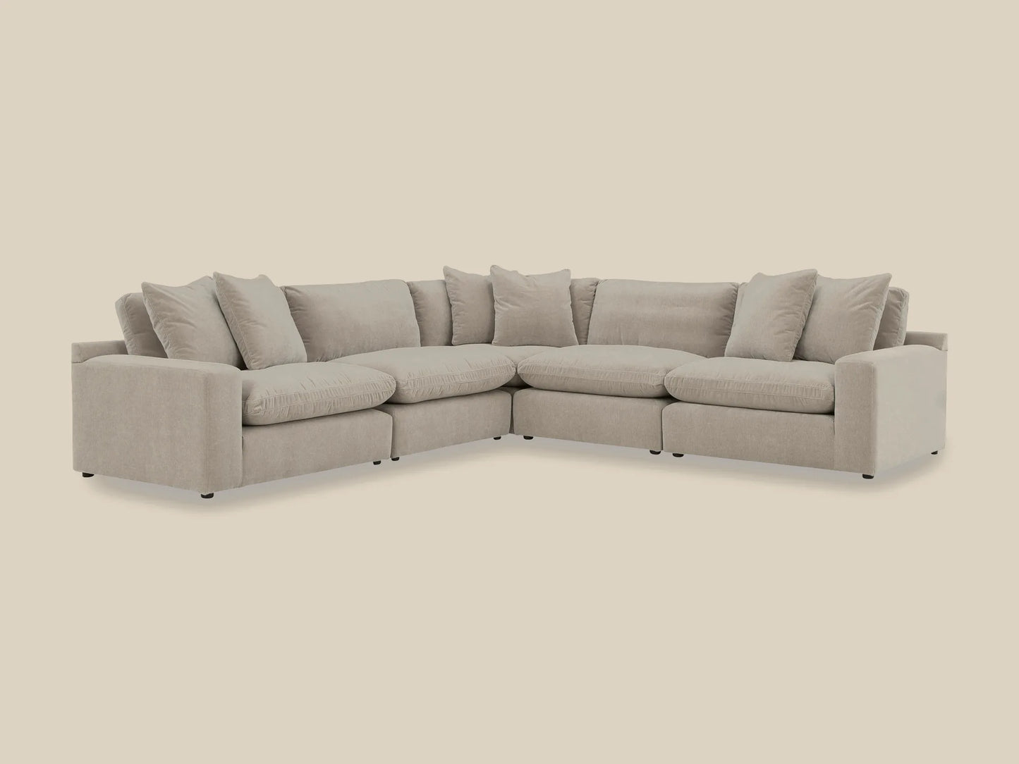 Rowan 5-Piece L-Shape Velvet Modular Sectional in Oatmeal, front view
