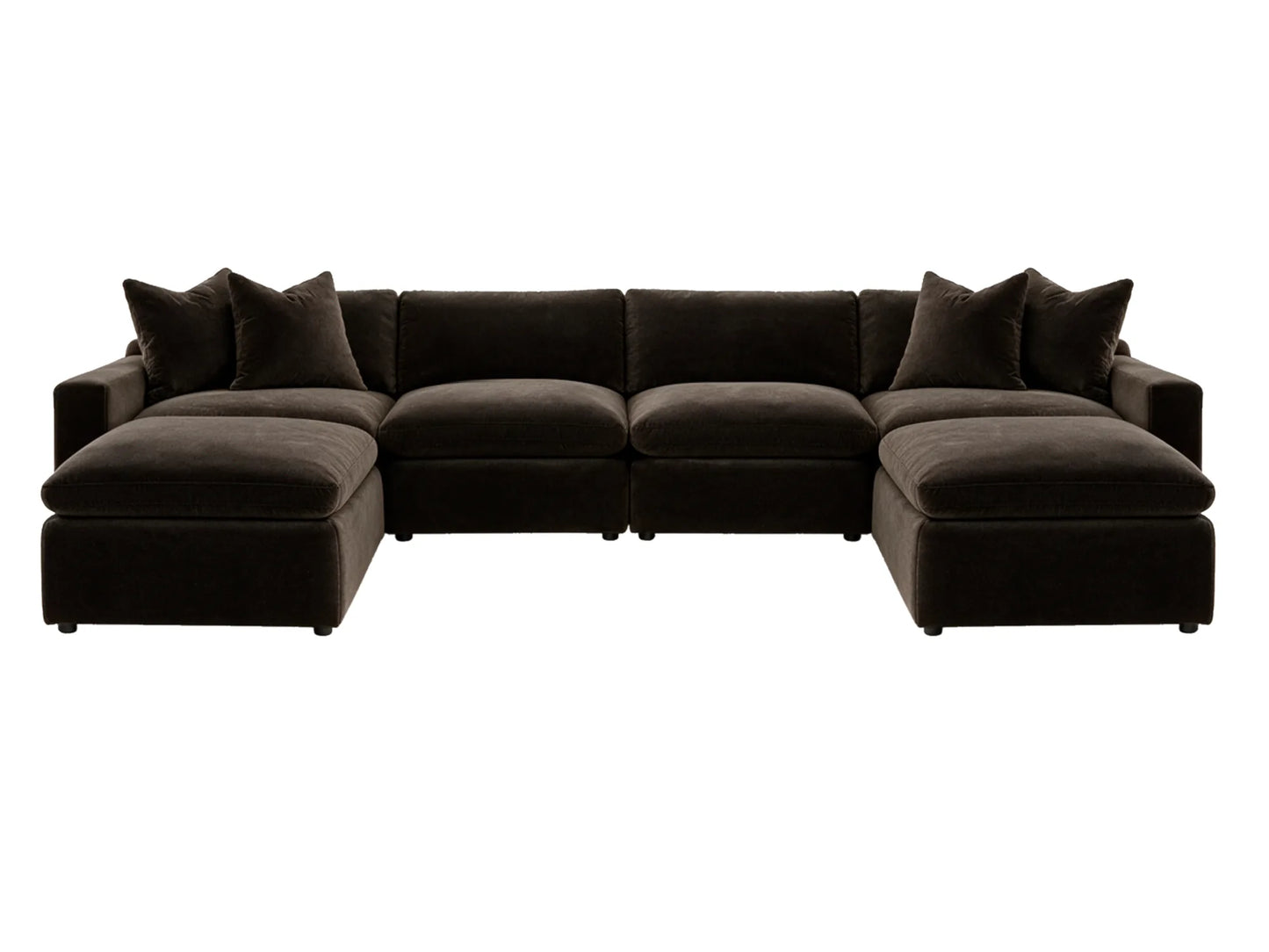 Rowan 6-Piece U-Shape Velvet Modular Sectional in Espresso on white